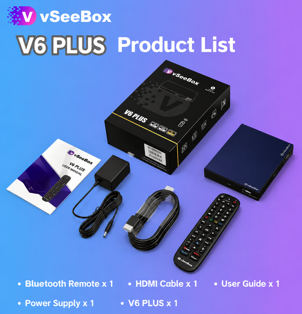 vSeeBox V6 Plus TV Box – 4GB RAM, 64GB Storage, WiFi & Ethernet