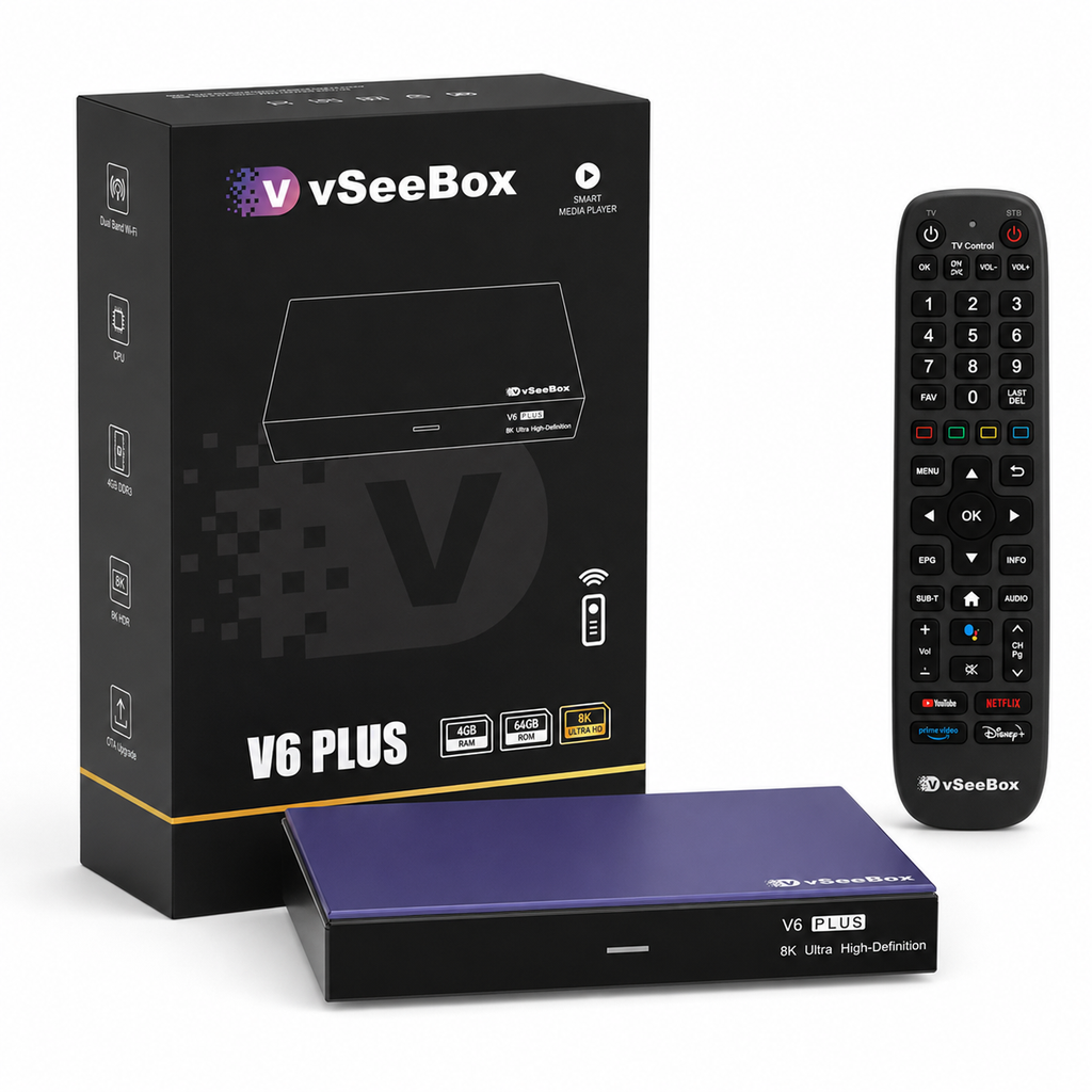 vSeeBox V6 Plus TV Box – 4GB RAM, 64GB Storage, WiFi & Ethernet