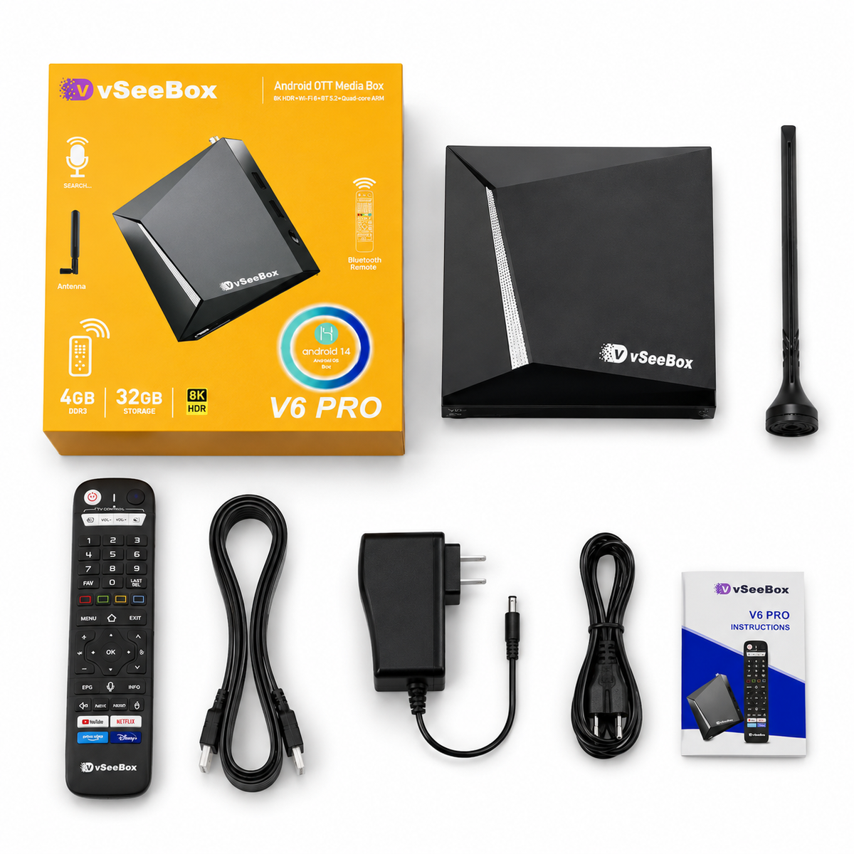 vSeeBox V6 PRO TV Box – Android 14, 4GB RAM, 32GB Storage, WiFi 6